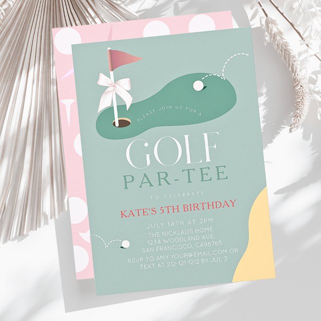 Invitation Golf Fairway Pink Flag Bow Girl's Birthday Par-Tee (Créateur téléchargé)
