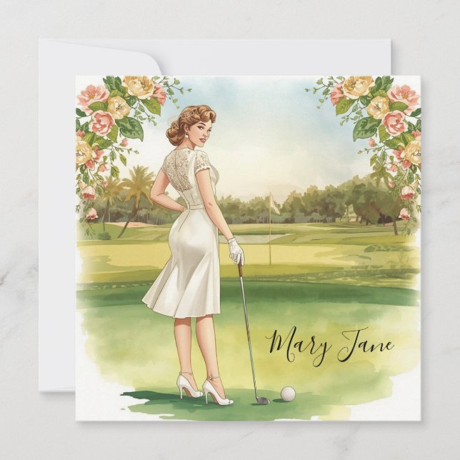 Invitation Golf Femme golfeuse sur terrain de golf Nuptial  (Devant)