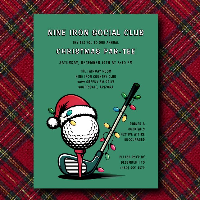 Invitation Golf Festif Noël Vacances Par-tee Vert (Easily edit all event details—make it yours.)