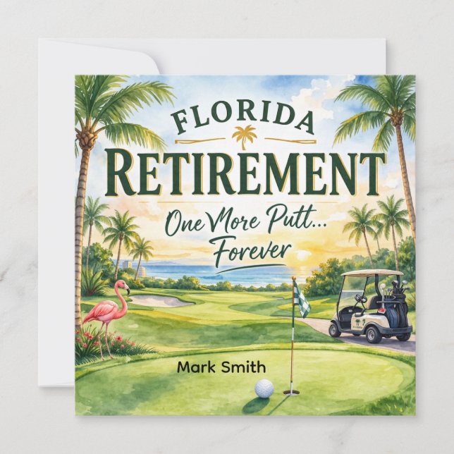 Invitation Golf Floride sur le thème de la retraite aux flama (Devant)