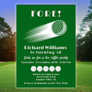 Invitation Golf Fore Tee-Riffic Green 50e fête d'anniversaire