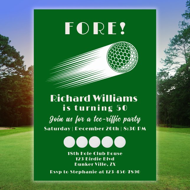 Invitation Golf Fore Tee-Riffic Green 50e fête d'anniversaire (Créateur téléchargé)