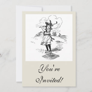 Invitation Golf Girl Golfing Art Vintage