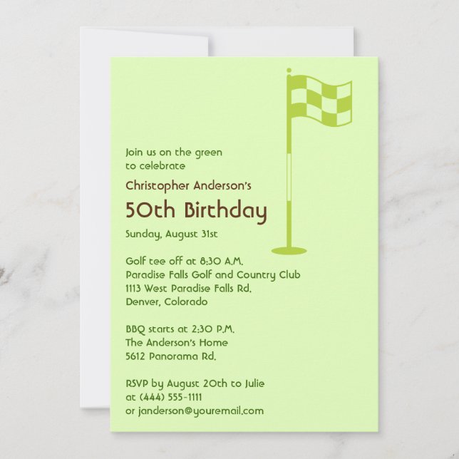 Invitation Golf Golf Golf Golf Vert Brown 50e anniversaire (Devant)
