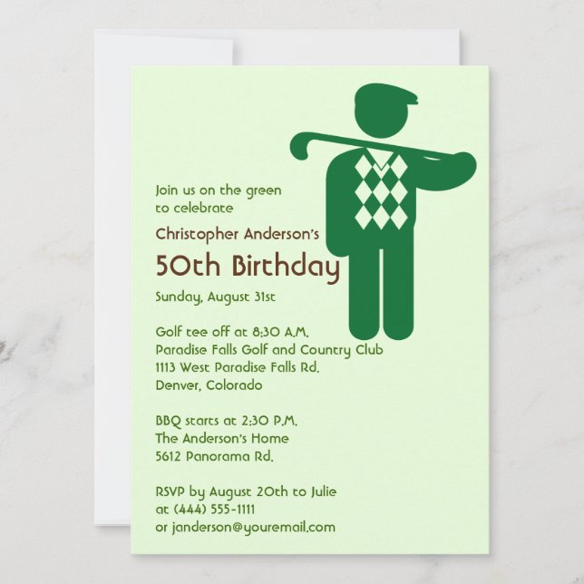 Invitation Golf Golf Golf Golf Vert Brown 50e anniversaire (Devant)
