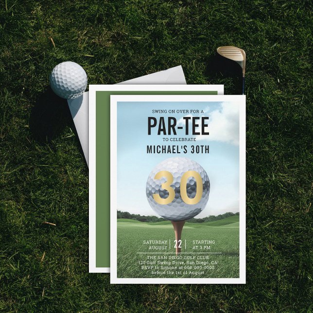 Invitation Golf Golf Golfing Hommes modernes 30e anniversaire (men 30th birthday invitation golf golfer golfing theme elegant modern classy stylish)