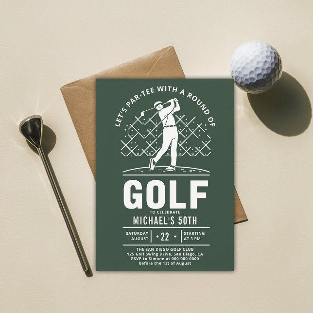 Invitation Golf Golfing Elégant Moderne 50e anniversaire (golf party 50th birthday invitation him men boyfriend golfer golfing elegant modern classy)