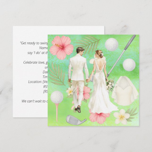 Invitation Golf Hawaiian thème Mariage pour golfeur (Devant / Derrière)