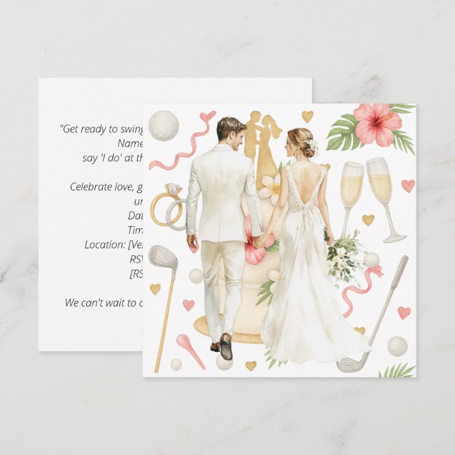 Invitation Golf Hawaiian thème Mariage pour golfeur (Devant / Derrière)