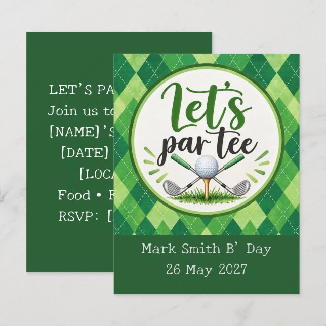 Invitation Golf Let's Par Tee Green Argyle (Devant / Derrière)