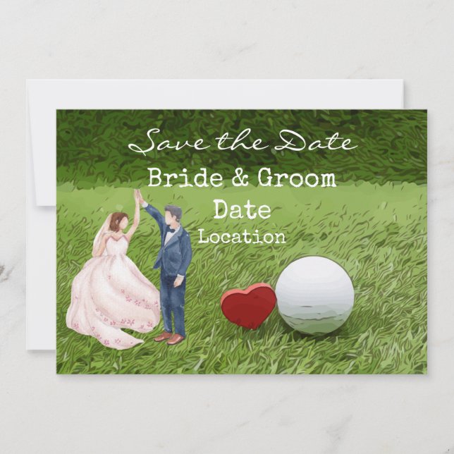 Invitation Golf Mariage enregistrer la date avec amour golfeu (Devant)