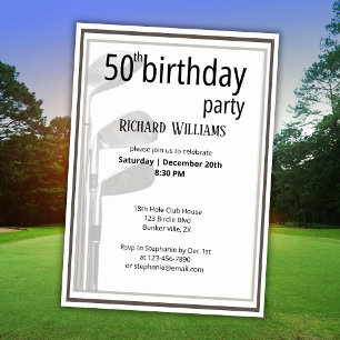 Invitation Golf Modern Black White Hommes 50e anniversaire