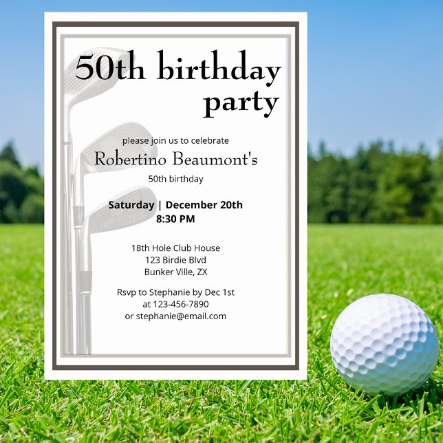 Invitation Golf Moderne Noir Blanc 50e Anniversaire Hommes (Créateur téléchargé)