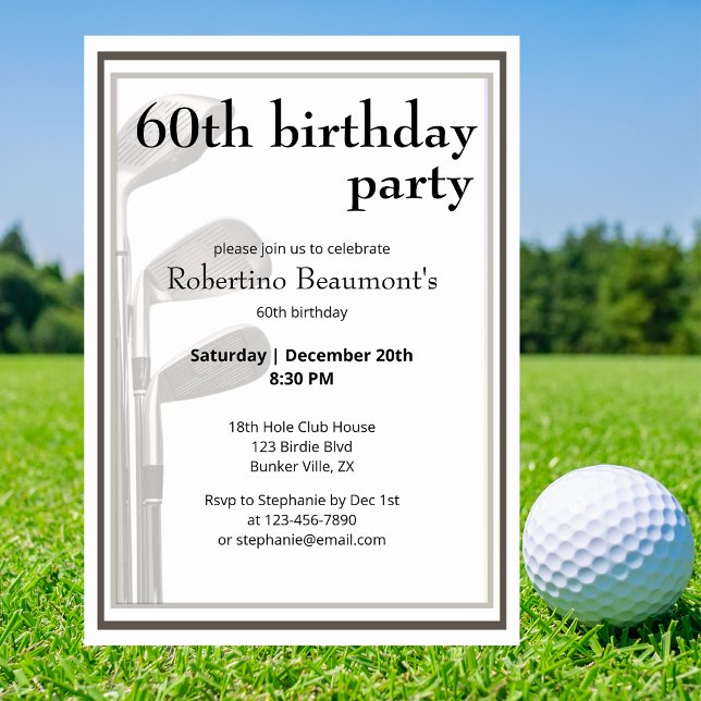 Invitation Golf Moderne Noir Blanc 60e Anniversaire Hommes (Créateur téléchargé)