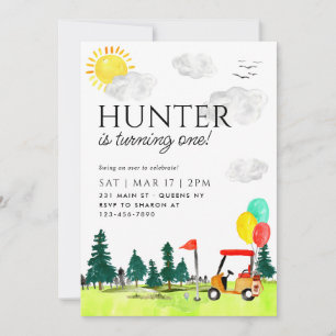 Invitation Golf moderne Panier Country Club Balloon Anniversa