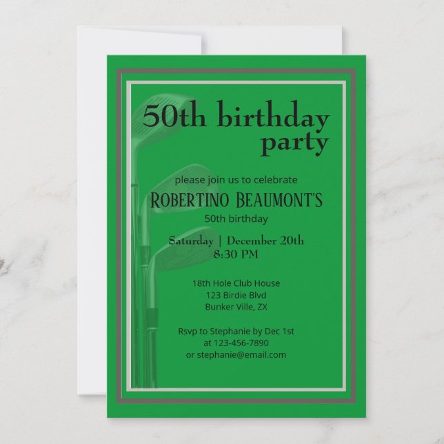 Invitation Golf Moderne Vert Corporate Noir 50e Anniversaire  (Devant)