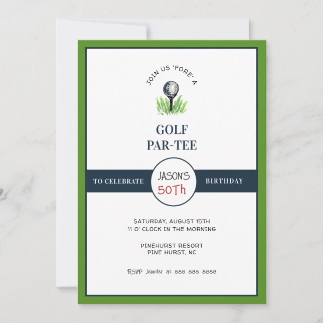 Invitation Golf PAR- TEE Fête d'anniversaire (Devant)