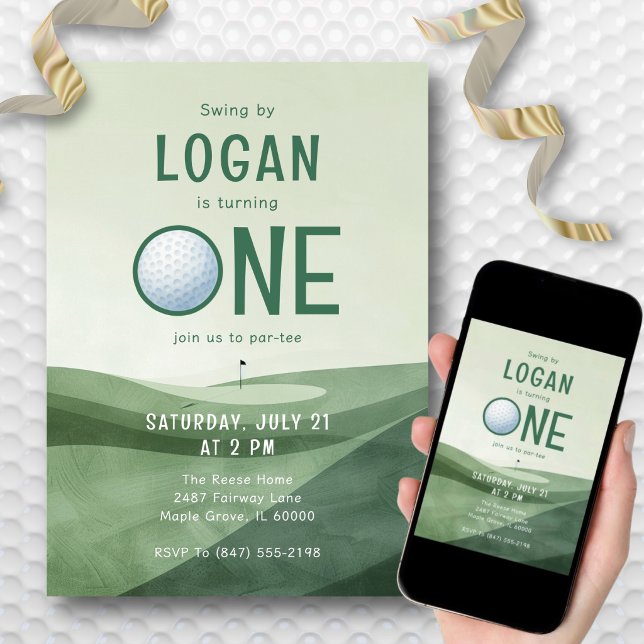 Invitation Golf Par-tee pour le 1er anniversaire Aquarelle Un (Gender-neutral design makes it perfect for any child’s first birthday celebration.)