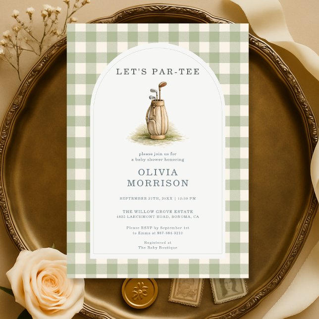 Invitation Golf Par-Tee Sage Green Gingham Baby Shower (Créateur téléchargé)