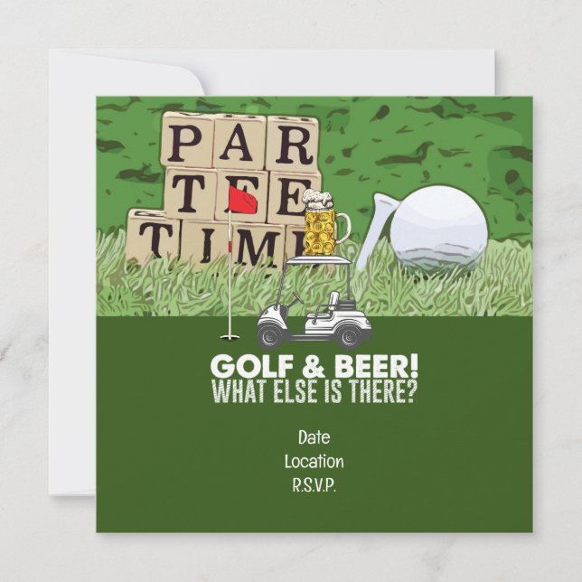 Invitation Golf Party Golf and Beer Funny Saying for golfeur (Devant)