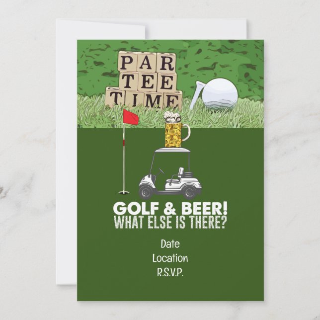 Invitation Golf Party Golf and Beer Funny Saying for golfeur (Devant)