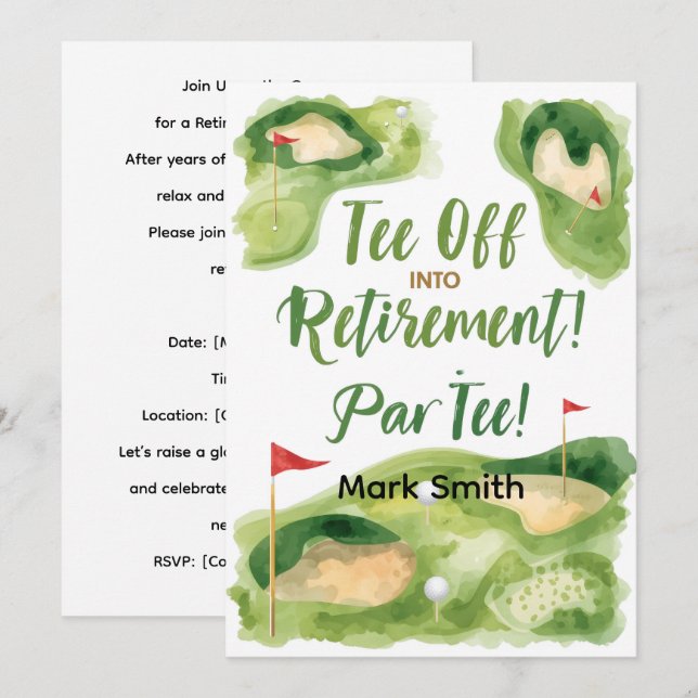 Invitation GOLF RETIREMENT Tee off ParTee for golfer (Devant / Derrière)