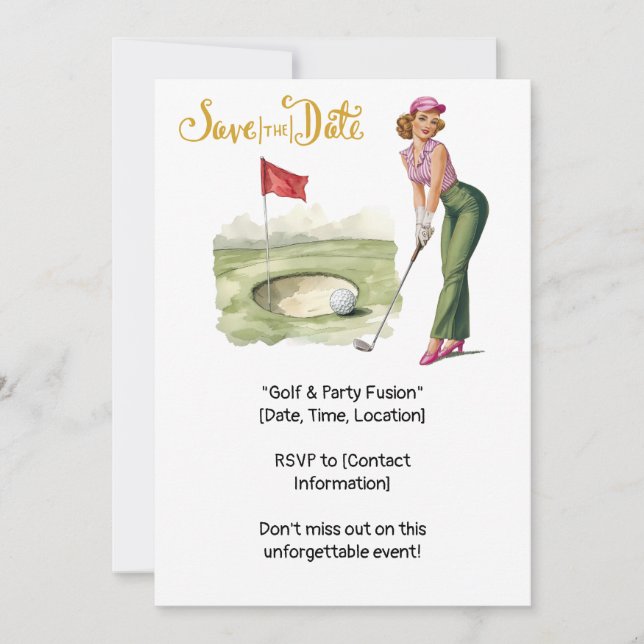 Invitation Golf  Retro Golf Chic : Golfeuse sur le Green (Devant)