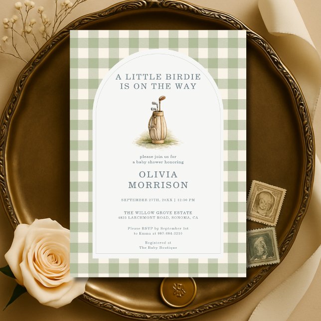 Invitation Golf Sage Green Gingham Baby Shower (Créateur téléchargé)