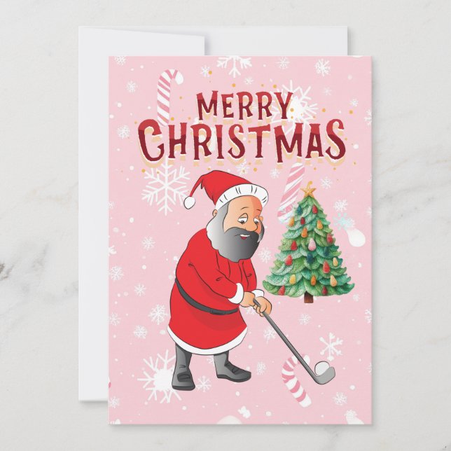 Invitation Golf Santa Claus en arrière - plan rose (Devant)