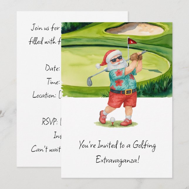 Invitation Golf Santa Claus golf Noël été Thème (Devant / Derrière)