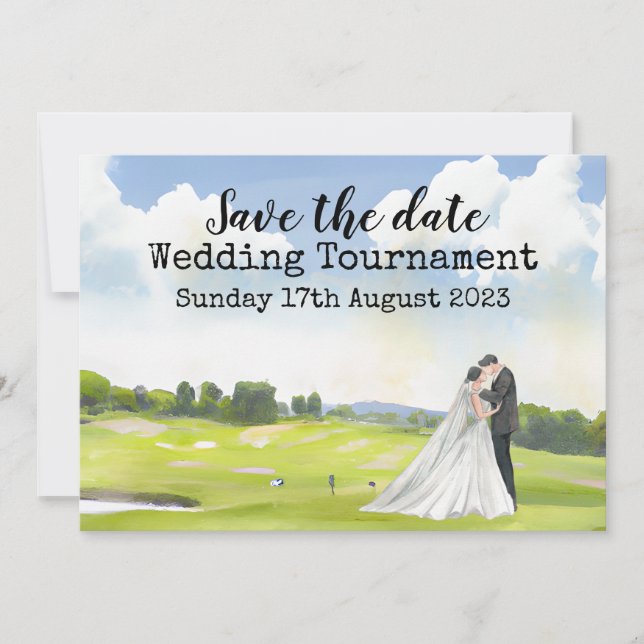 Invitation Golf Sauvegarder la date Golf Mariage Aquarelle In (Devant)