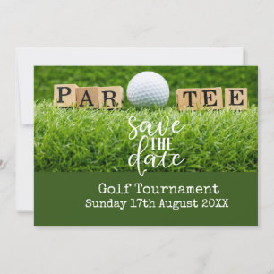 Invitation Golf Sauver la date avec balle de golf sur vert