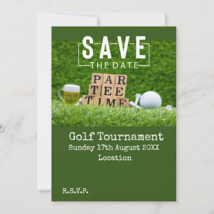 Invitation Golf Sauvez la date avec balle de golf sur vert