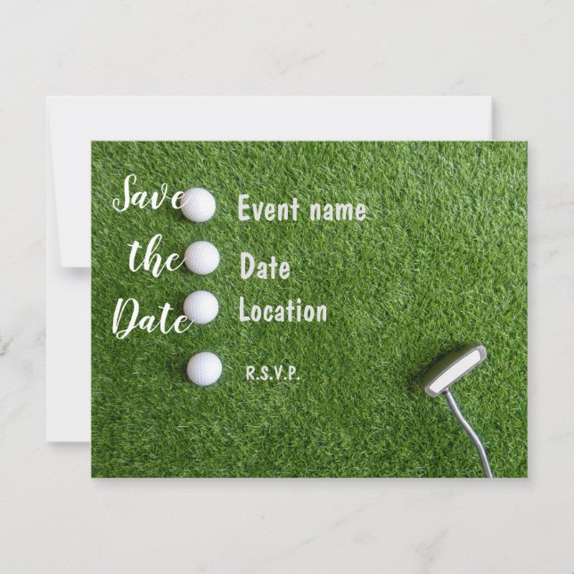 Invitation Golf Sauvez la date avec des balles de golf sur un (Devant)