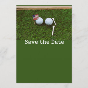 Invitation Golf Sauvez la date avec le drapeau américain et l