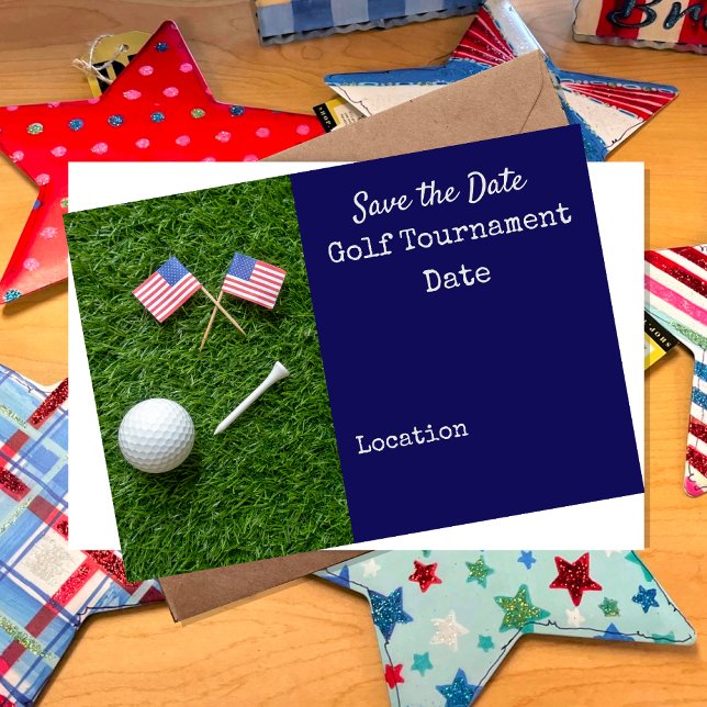 Invitation Golf Sauvez la date avec le drapeau de l'Amérique  (Créateur téléchargé)