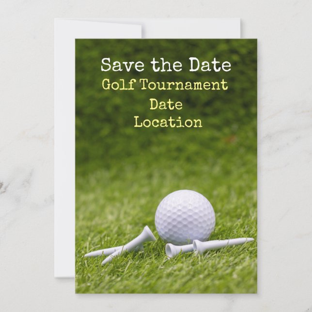 Invitation Golf Sauvez la date avec une balle de golf et un t (Devant)