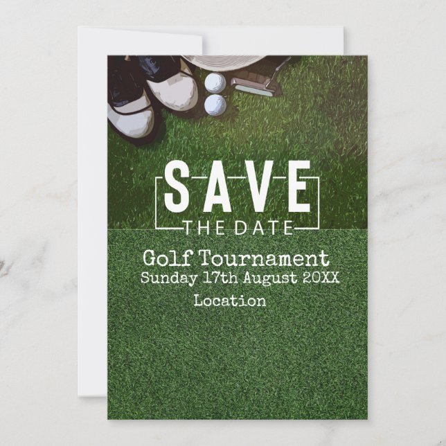 Invitation Golf Sauvez la date Tournoi de golf sur vert (Devant)