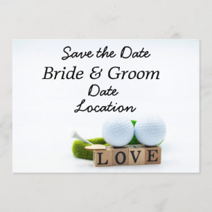 Invitation Golf Save the Date balle de golf et tee avec amour