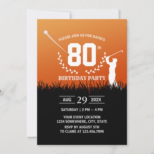 Invitation Golf Sports 80e fête d'anniversaire (Devant)