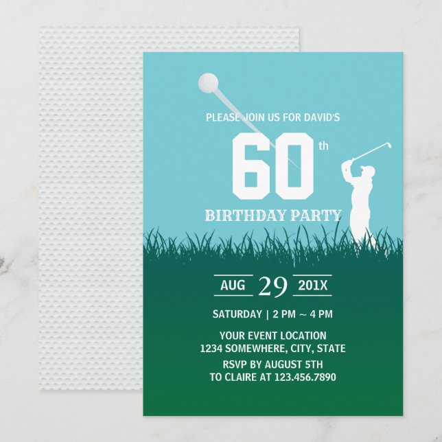 Invitation Golf Swinging 60th Birthday Party (Devant / Derrière)