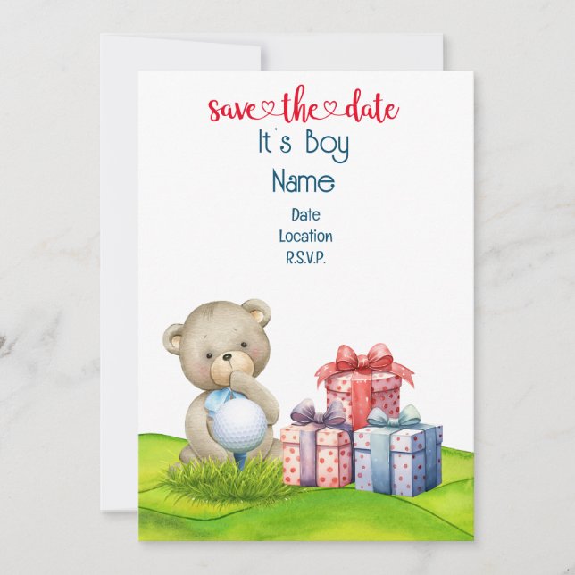 Invitation Golf Teddy Bear It's Boy for Golfer Baby (Devant)