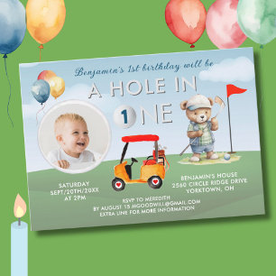Invitation Golf Trou En Un Photo Boy Premier Anniversaire Par