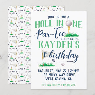 Invitation Golf Troue en Un Premier Anniversaire Aquarelle