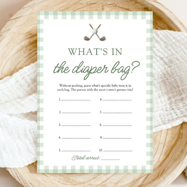 Invitation Golf Vert Qu'est-ce qu'il y a dans le sac à couche (Green Golf What's In The Diaper Bag Baby Shower Game)