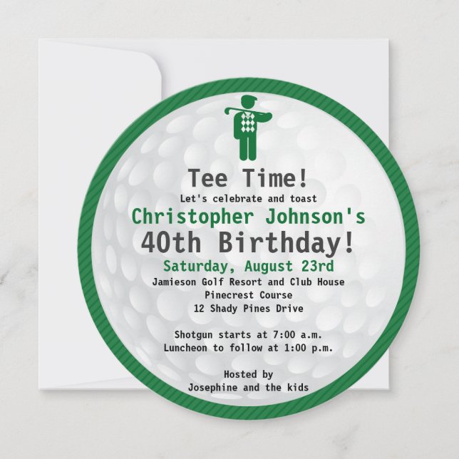 Invitation Golfball Green blac Golf Anniversaire Fête Invitat (Devant)