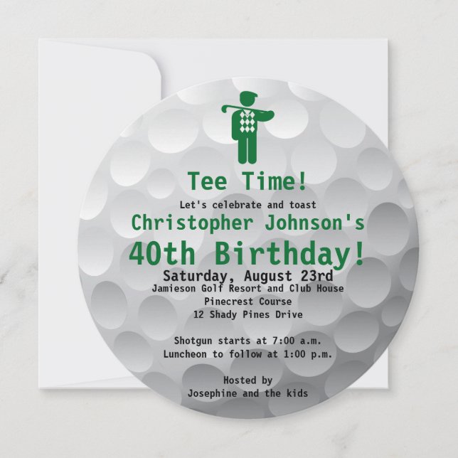 Invitation Golfball Green Golf 40e Anniversaire Fête Invitati (Devant)