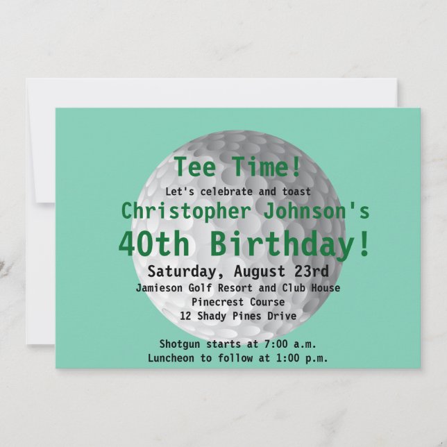 Invitation Golfball Green Golf 40e Anniversaire Fête Invitati (Devant)