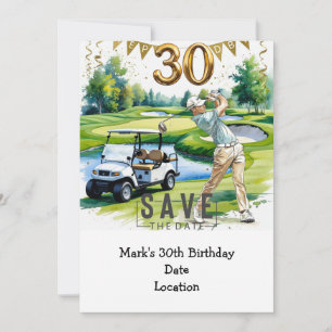 Invitation Golfer 30e anniversaire avec voiturette de golf En