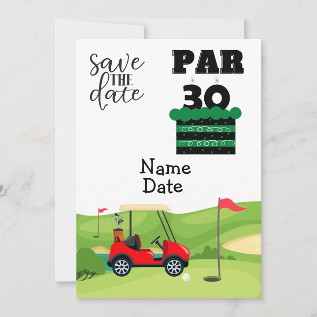 Invitation Golfer 30e anniversaire avec voiturette de golf En (Devant)
